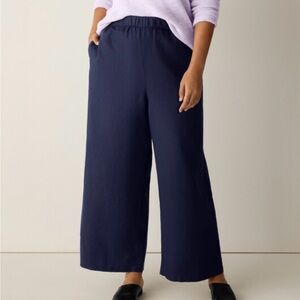 Eileen Fischer Navy Blue Organic Cotton Relaxed Wide-Leg Elastic Waist Pants XL